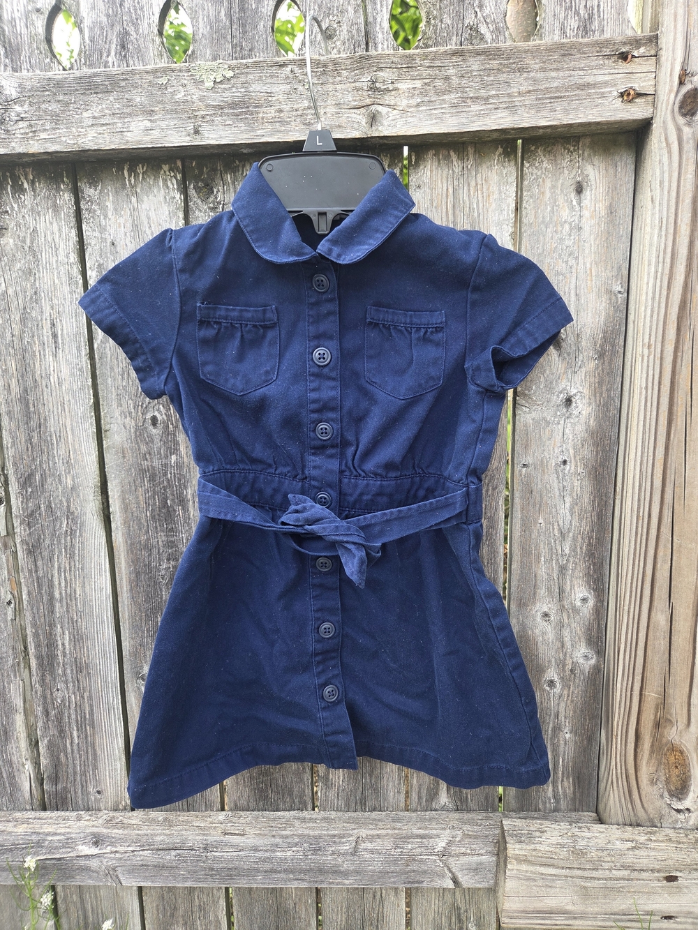 Cat & Jack Navy Blue Button-Front Shirt Dress with Tie Belt